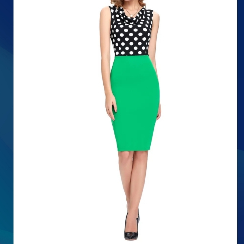 MF Dress (Size S) Navy & White Polka Dot Green Colorblock Dress (NEW-NWT)